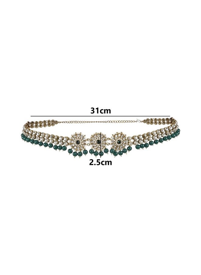 I Jewels - I Jewels 18K Gold Plated Traditional Ethnic White Floral Design Kundan And Stone Studded Adjustable Pearl Kamarband/Belly Chain/Kandora/Waist Belt For Women (B033G) - Image 1