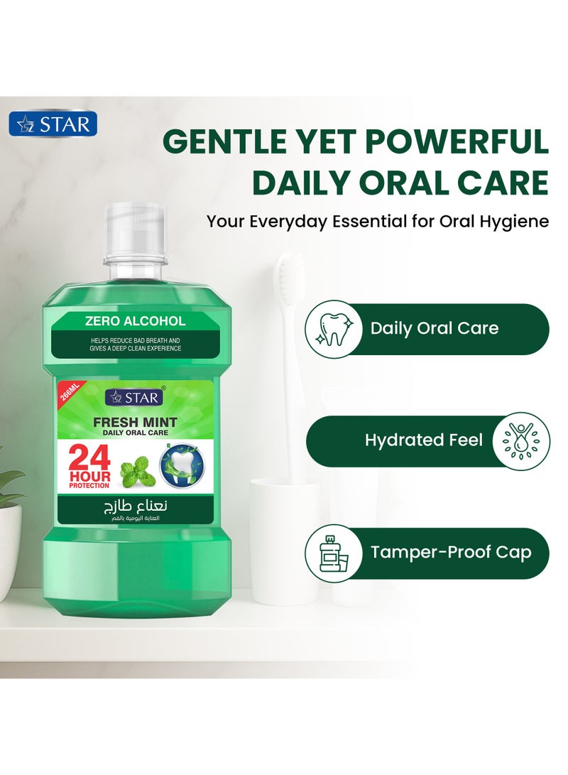 SZ Star Fresh Mouthwash – Fresh Mint Flavour for Long-Lasting Fresh Breath & Oral Hygiene | Fights Bad Breath, Plaque & Bacteria | Gentle & Alcohol-Free | Daily Use for Sensitive Mouths | (266ml x 2 Pack) - Image 4