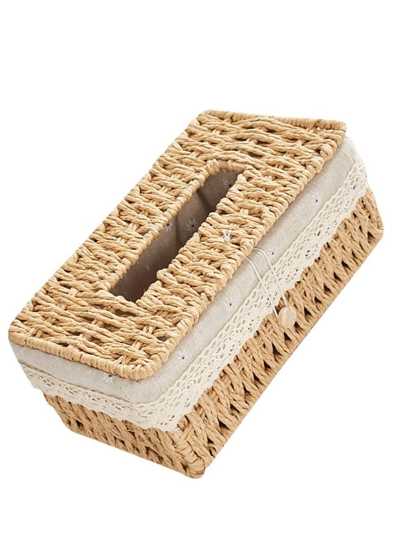 FFD Tissue Box Cover Rectangle Decorative Rattan Weave tissue Box Holder Retro Tissue Case Facial Paper Organizer Dispenser  - Image 1