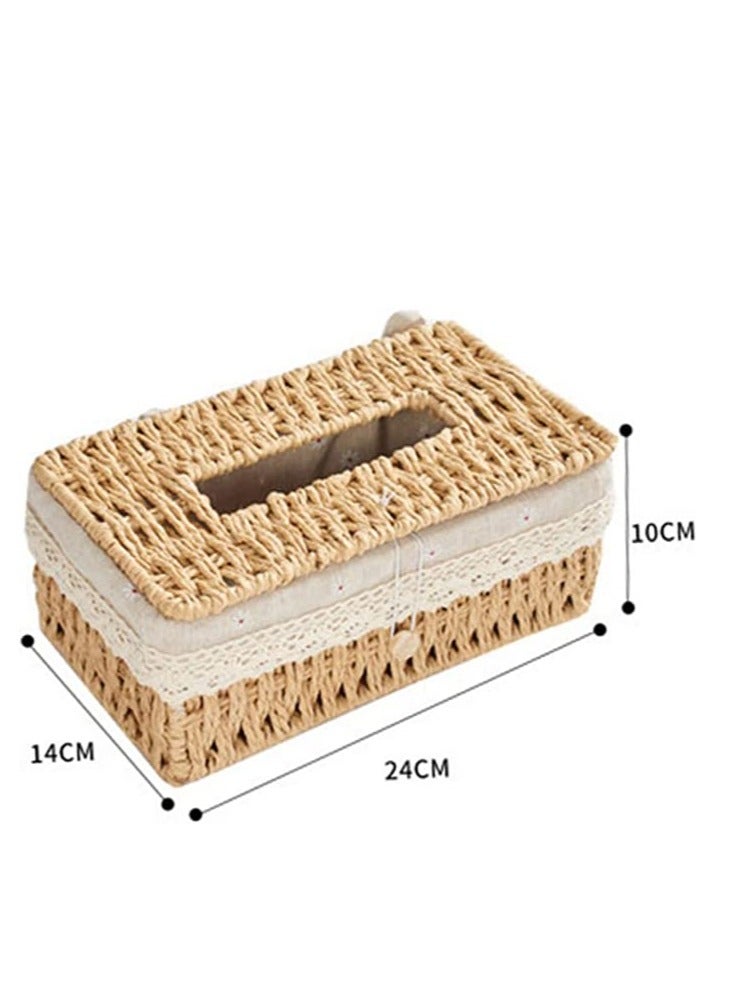 FFD Tissue Box Cover Rectangle Decorative Rattan Weave tissue Box Holder Retro Tissue Case Facial Paper Organizer Dispenser  - Image 2