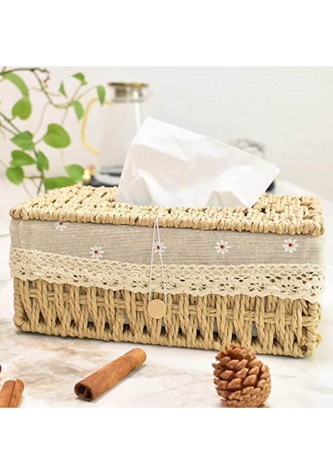 FFD Tissue Box Cover Rectangle Decorative Rattan Weave tissue Box Holder Retro Tissue Case Facial Paper Organizer Dispenser  - Image 3