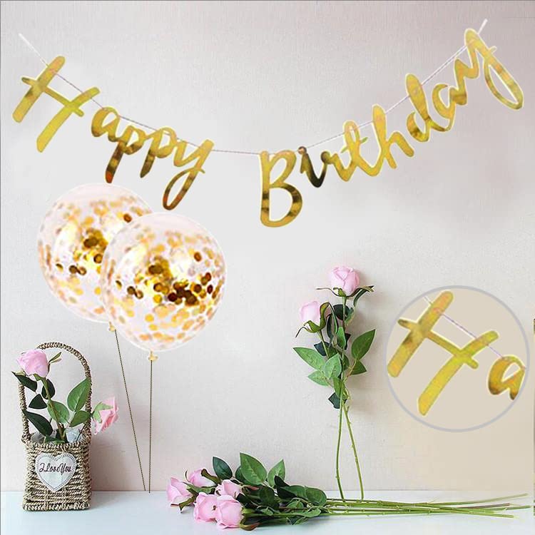 AMFIN® (Pack of 9) Happy Birthday Decoration Banner with Confetti Balloons, Suprise Theme Party Photo shoot - Golden - Image 4