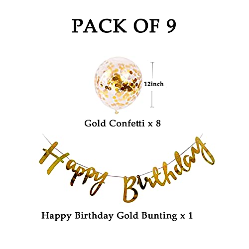 AMFIN® (Pack of 9) Happy Birthday Decoration Banner with Confetti Balloons, Suprise Theme Party Photo shoot - Golden - Image 2
