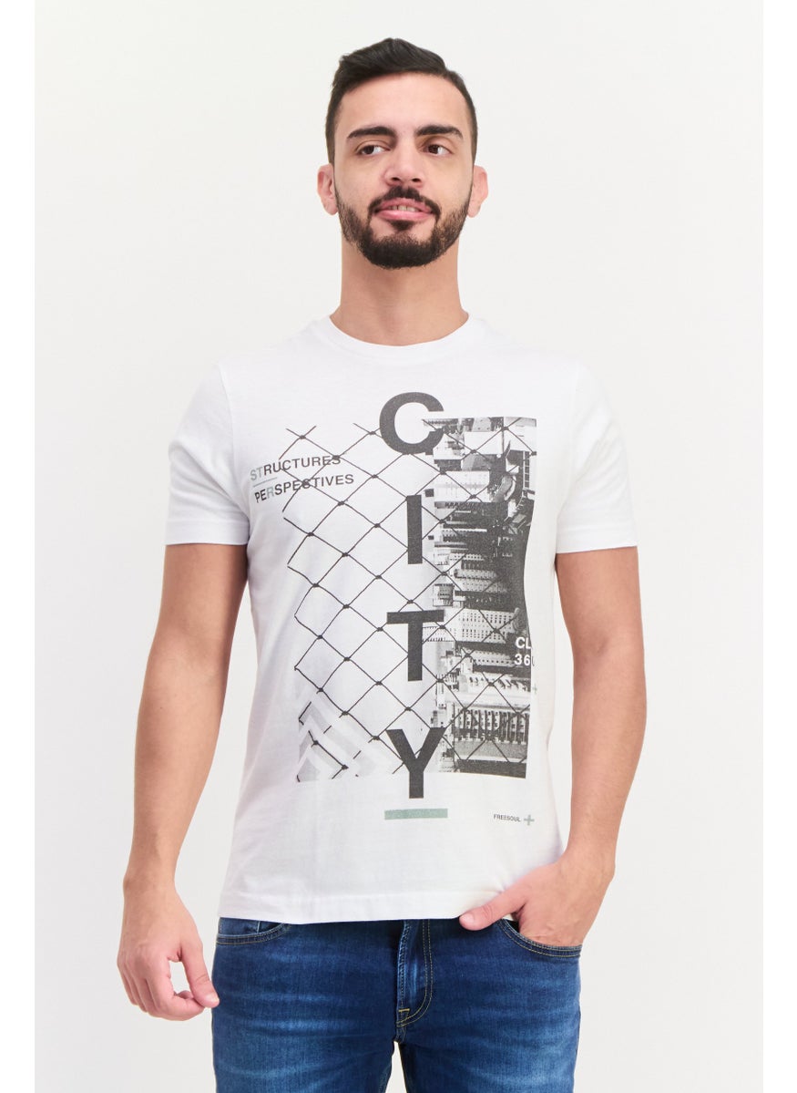 Free Soul Men Crew Neck Short Sleeve Graphic Print Troon T-Shirt, White Combo  - Image 1