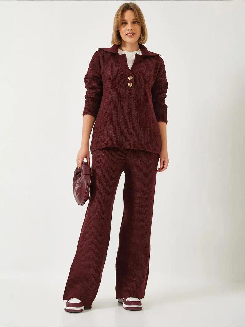 LUCCI High Waist Wide Leg Two-Piece Coord Set with Shirt Collar