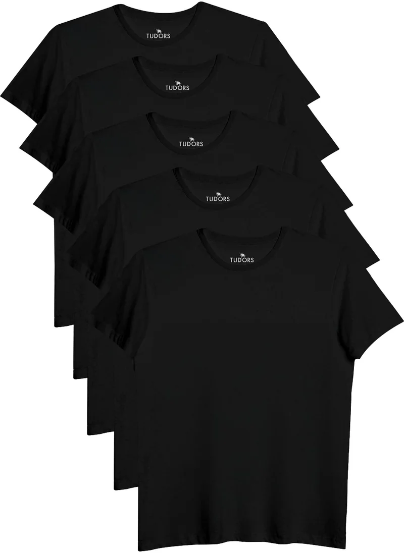 Tudors 5-Pack Black Slim Fit Slim Fit Cotton Crew Neck T-Shirt
