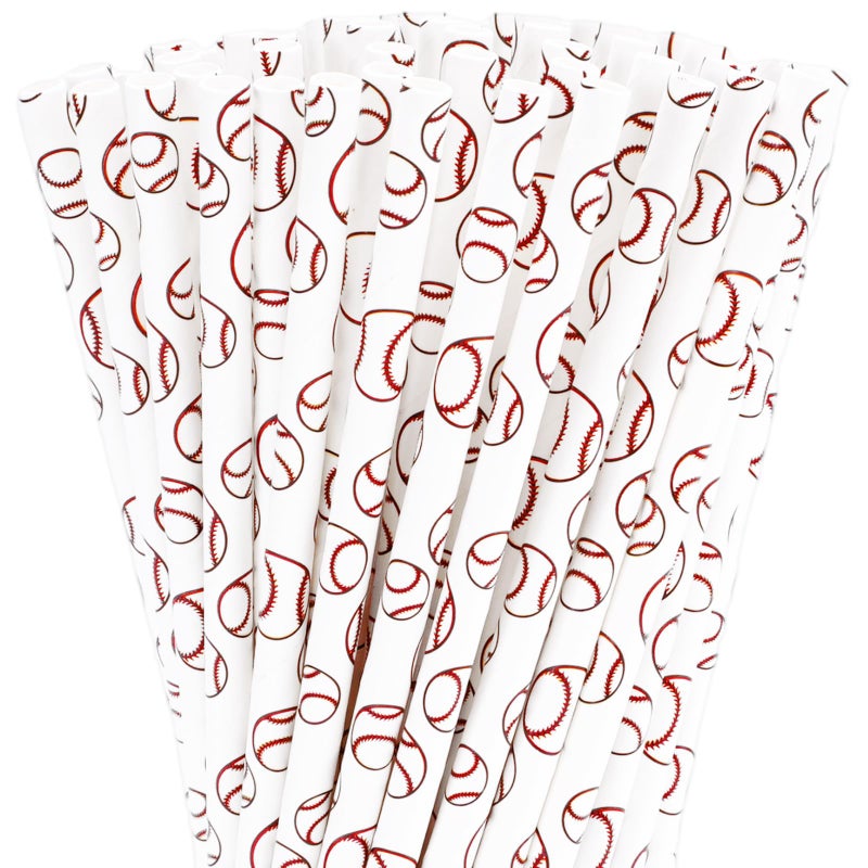 Whaline 200Pcs Baseball Paper Straws Baseball Drinking Straws Sports Theme Disposable Straws for Beverages Cocktail Decorations - Image 1