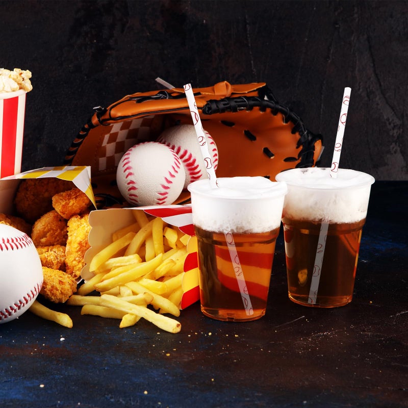 Whaline 200Pcs Baseball Paper Straws Baseball Drinking Straws Sports Theme Disposable Straws for Beverages Cocktail Decorations - Image 5