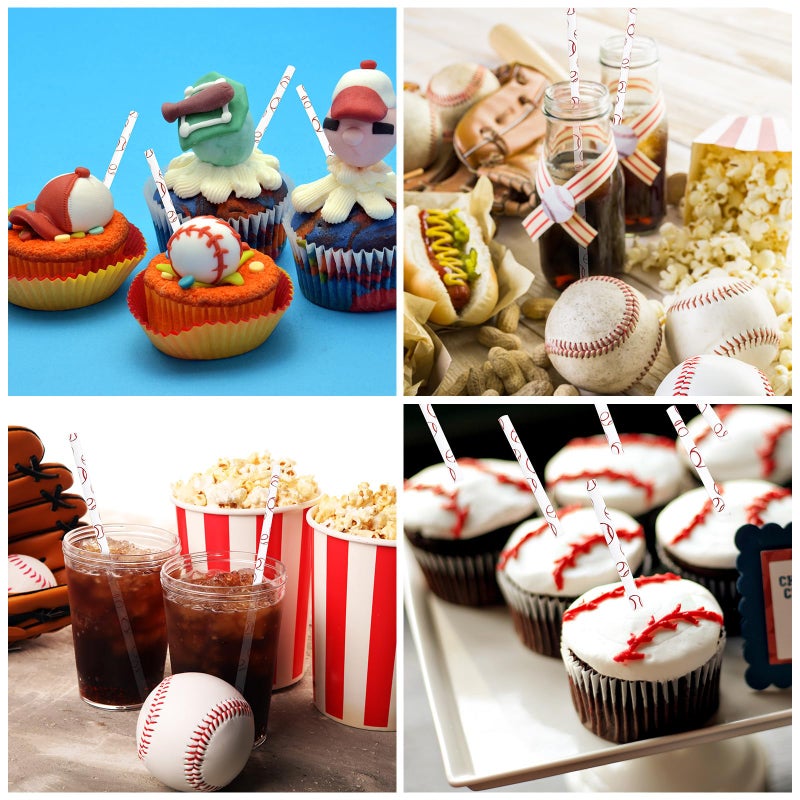 Whaline 200Pcs Baseball Paper Straws Baseball Drinking Straws Sports Theme Disposable Straws for Beverages Cocktail Decorations - Image 4