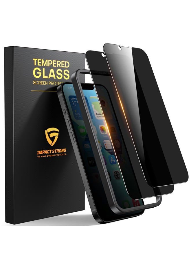 ImpactStrong Privacy Glass Screen Protector for iPhone 14 /iPhone 13/13 Pro [6.1 Inch] Anti-Scratch Tempered Glass Screen Protectors with [Easy Install Kit] [9H Hardness], Case Friendly - 2 Pack - Image 1