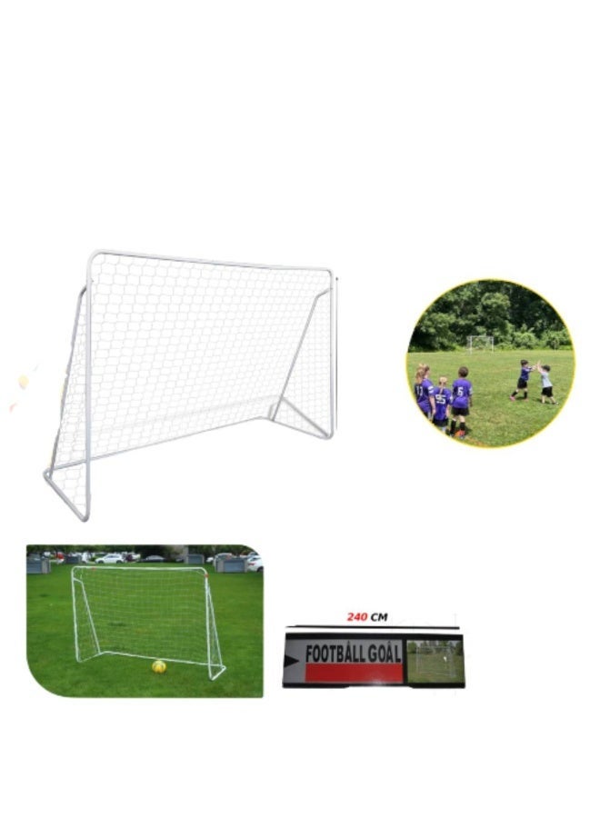 مرمى كرة قدم حديد محمول  بشبكة،  إطار أبيض، بيجي مع أوتاد للتثبيت في الأرض. - Image 2