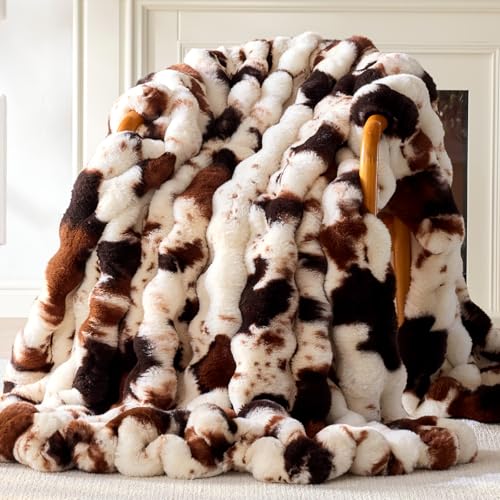 Anysay Faux Fur Throw Blanket, 1000GSM Fluffy Soft Bubble Blanket for Couch Bed, Cozy Plush Warm and Thick Blanket, Fuzzy Rabbit Throw for Living Room Bedroom 50''*60'' Cow Brown - Image 1
