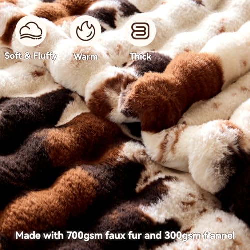 Anysay Faux Fur Throw Blanket, 1000GSM Fluffy Soft Bubble Blanket for Couch Bed, Cozy Plush Warm and Thick Blanket, Fuzzy Rabbit Throw for Living Room Bedroom 50''*60'' Cow Brown - Image 2