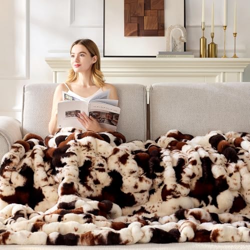 Anysay Faux Fur Throw Blanket, 1000GSM Fluffy Soft Bubble Blanket for Couch Bed, Cozy Plush Warm and Thick Blanket, Fuzzy Rabbit Throw for Living Room Bedroom 50''*60'' Cow Brown - Image 3