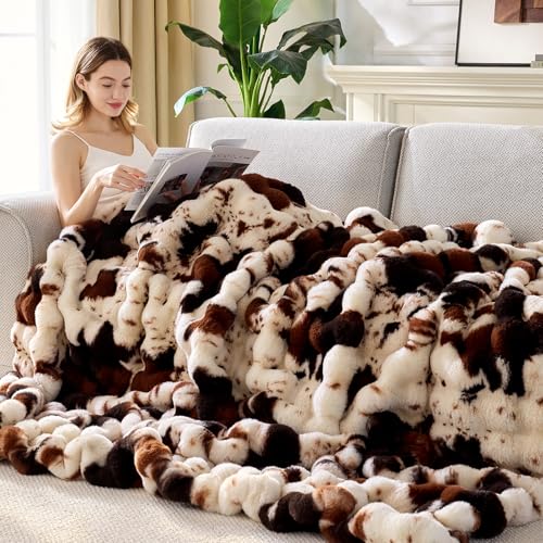 Anysay Faux Fur Throw Blanket, 1000GSM Fluffy Soft Bubble Blanket for Couch Bed, Cozy Plush Warm and Thick Blanket, Fuzzy Rabbit Throw for Living Room Bedroom 50''*60'' Cow Brown - Image 4