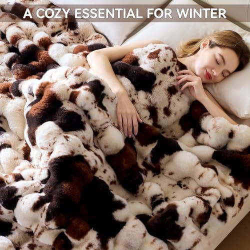 Anysay Faux Fur Throw Blanket, 1000GSM Fluffy Soft Bubble Blanket for Couch Bed, Cozy Plush Warm and Thick Blanket, Fuzzy Rabbit Throw for Living Room Bedroom 50''*60'' Cow Brown - Image 5