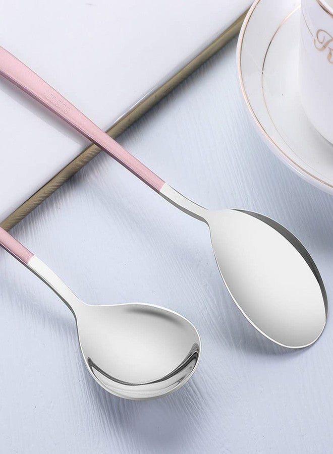 NAIDEV 6 Pack Soup Spoon, 304 Stainless Steel Tablespoon, Round Head Dinner Spoon for Rice, Cereal with Titanium Plating Frosted Long Handle Spoon 8.11 Inch,Silverware Cutlery Ware (Pink Silver - 6) - Image 3