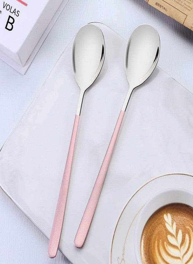 NAIDEV 6 Pack Soup Spoon, 304 Stainless Steel Tablespoon, Round Head Dinner Spoon for Rice, Cereal with Titanium Plating Frosted Long Handle Spoon 8.11 Inch,Silverware Cutlery Ware (Pink Silver - 6) - Image 2