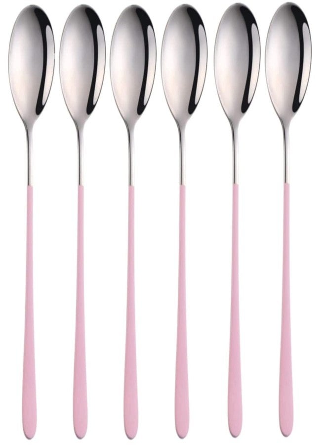 NAIDEV 6 Pack Soup Spoon, 304 Stainless Steel Tablespoon, Round Head Dinner Spoon for Rice, Cereal with Titanium Plating Frosted Long Handle Spoon 8.11 Inch,Silverware Cutlery Ware (Pink Silver - 6) - Image 1