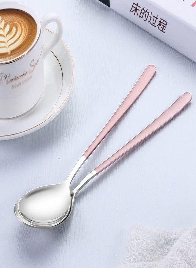 NAIDEV 6 Pack Soup Spoon, 304 Stainless Steel Tablespoon, Round Head Dinner Spoon for Rice, Cereal with Titanium Plating Frosted Long Handle Spoon 8.11 Inch,Silverware Cutlery Ware (Pink Silver - 6) - Image 4