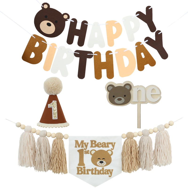 DCJHFJ Bear 1st Theme First High Chair Banner For 1st Birthday Party Decorations With One Cake Topper - Image 1