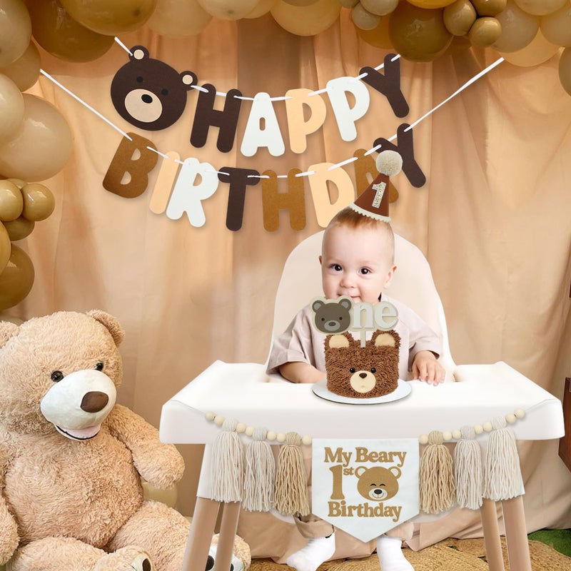 DCJHFJ Bear 1st Theme First High Chair Banner For 1st Birthday Party Decorations With One Cake Topper - Image 2