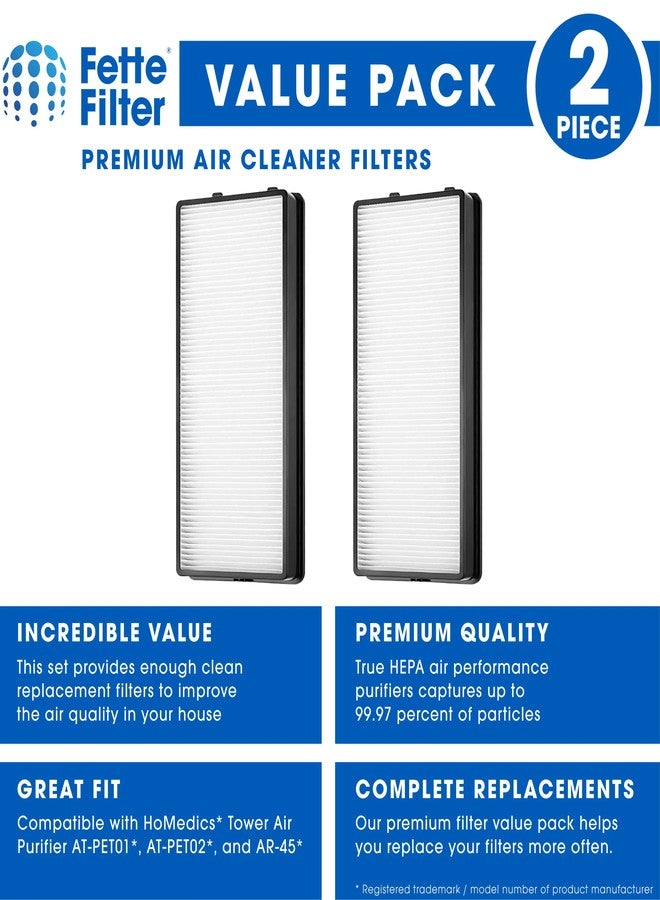 فيتي فلتر فلتر Fette - فلتر بديل من نوع at-OFL True HEPA متوافق مع جهاز تنقية الهواء HoMedics TotalClean True HEPA Tower موديل AT-PET01 و AT-PET02 و AR-45 رقم القطعة at-OFL (عبوة من قطعتين) - Image 3