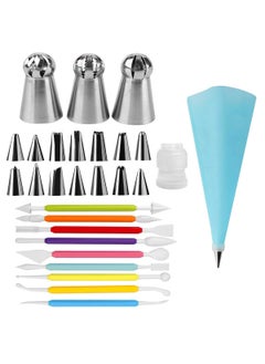 S.B. ANJALI SHALU BHAI SB ANJALI SHALU BHAI Stainless Steel 3 Big Russian Nozzle 14 Regular Icing Nozzles Piping Set 1 Coupler 1 Piping Bag 8 Fondant Tools  - Image 1