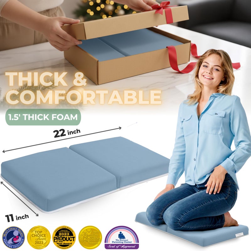 Toodly Comfortable Baby Bath Kneeler and Elbow Rest Pad Set â€“ Thick Memory Foam Bath Kneeling Pad with Elbow Support â€“ Baby Bathtub Cushion with Toy Organizer for Bathing Infant or Toddler - Blue - Image 2