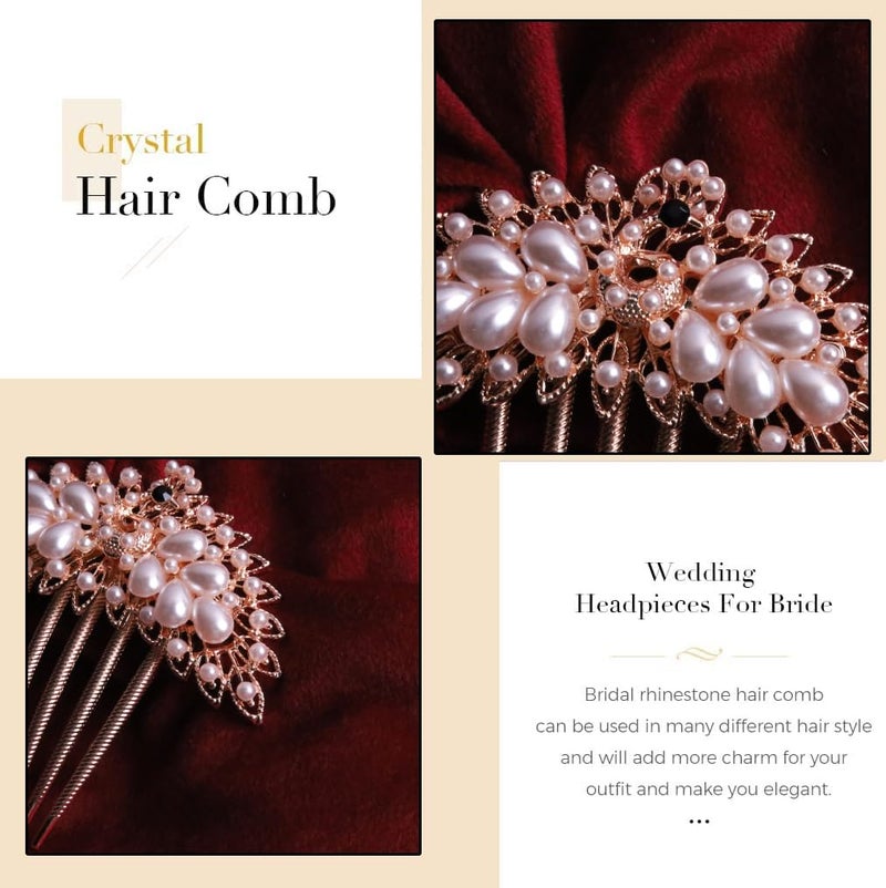 RedChimes 1 Pcs Premium Peacock Rhinestone Side Comb Metal Hairpin Decorative Hair Bun Clips Bridal Hair Accessories Wedding (PEACOCK WHITE) - Image 3