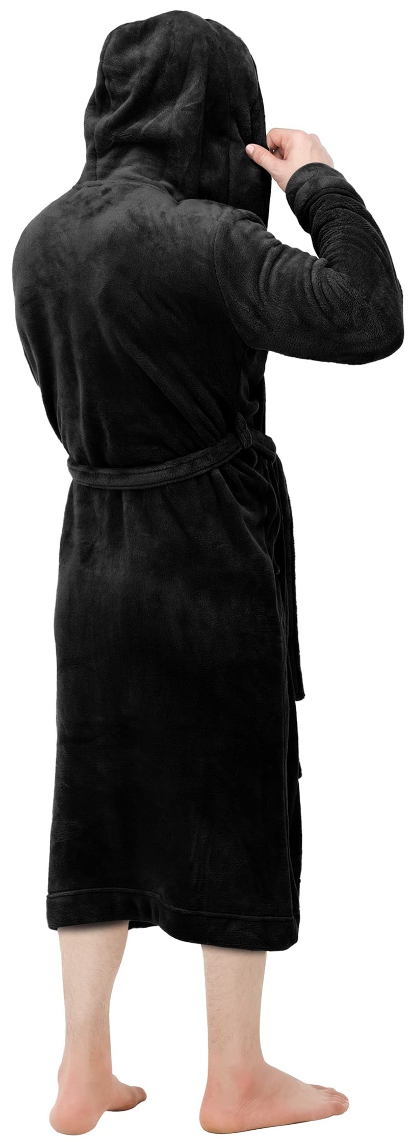 NY Threads Mens Robe with Hood, Luxury Plush Fleece Hooded Mens Bathrobe, Spa Bath Robe for Men, Large/X-Large, Black - Image 3