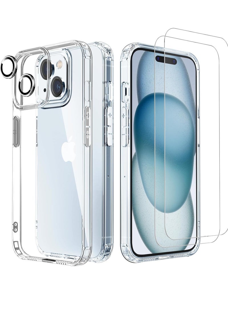 Raxoom [5 in 1] Designed for iPhone 15 Clear Case with Screen Protector[2 Pack] +Camera Lens Protector[2 Pack], Military Grade Drop Protection Transparent Cover 6.1 Inch - Image 1