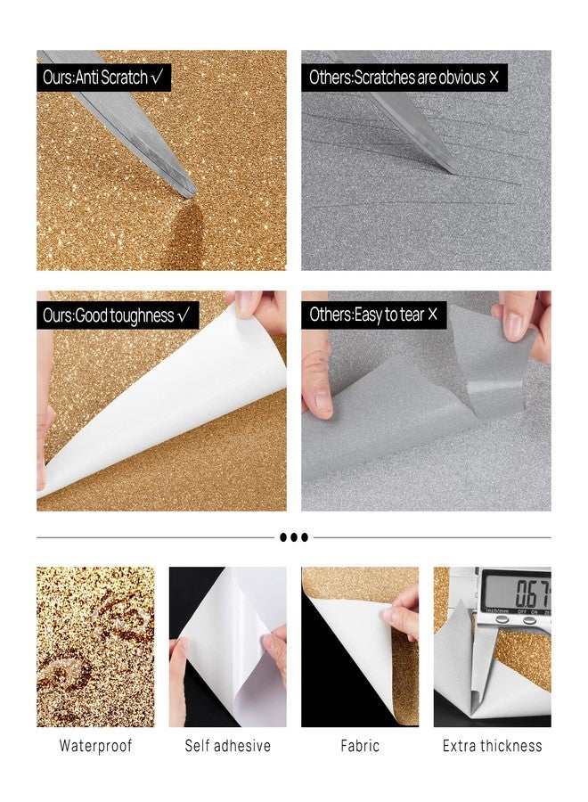 FunStick Champagne Gold Glitter Wallpaper Peel and Stick Sparkle Gold Glitter Contact Paper for Cabinets Decorative Self Adhesive Fabric Glitters Wallpaper for Bedroom Crafts Drawer Shelf 15.8"x78.8" - Image 4