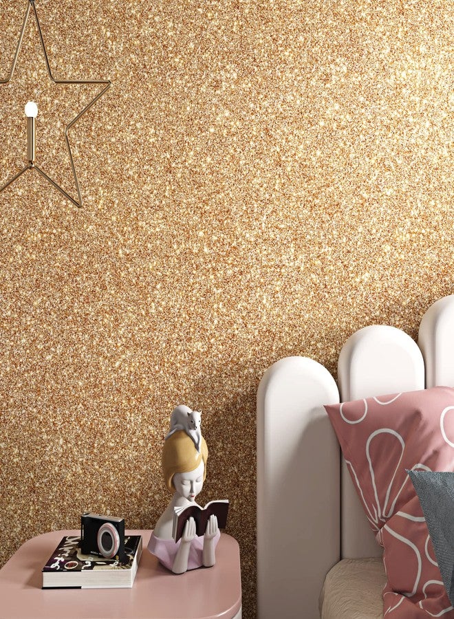 FunStick Champagne Gold Glitter Wallpaper Peel and Stick Sparkle Gold Glitter Contact Paper for Cabinets Decorative Self Adhesive Fabric Glitters Wallpaper for Bedroom Crafts Drawer Shelf 15.8"x78.8" - Image 2