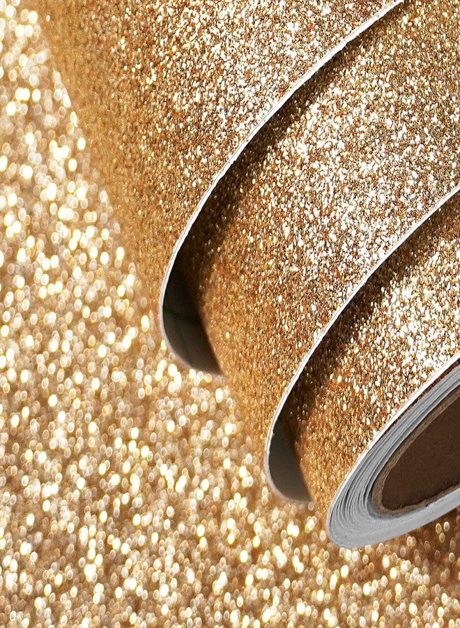 FunStick Champagne Gold Glitter Wallpaper Peel and Stick Sparkle Gold Glitter Contact Paper for Cabinets Decorative Self Adhesive Fabric Glitters Wallpaper for Bedroom Crafts Drawer Shelf 15.8"x78.8" - Image 1