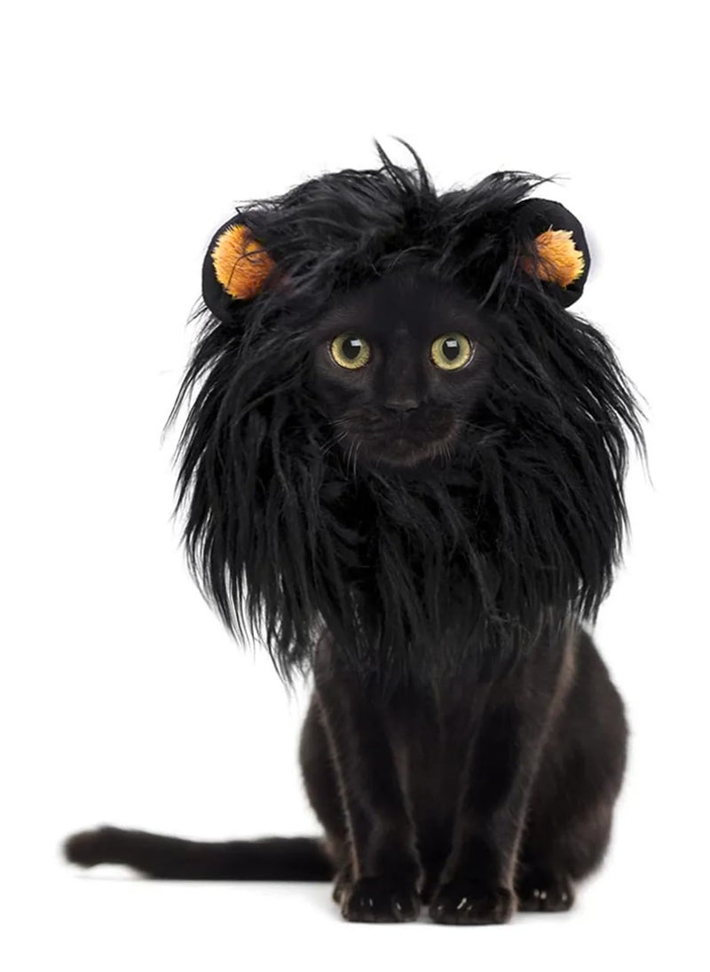 Excefore Lion Mane Wig for Cat Costume, Black Lion Mane Wig Pet Costumes Hat, Lion Hair Cat Hat, Accessories Decoration for Kitten Cats, for Festival Party Activity (Size: M)  - Image 2