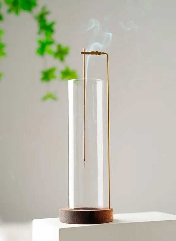Wooden Incense Holder with Round Glass Ash Catcher – Upside-Down Design for Home Fragrance  - Image 5