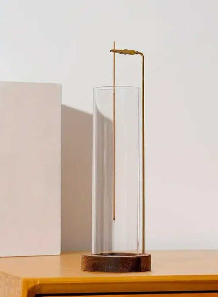 Wooden Incense Holder with Round Glass Ash Catcher – Upside-Down Design for Home Fragrance  - Image 1