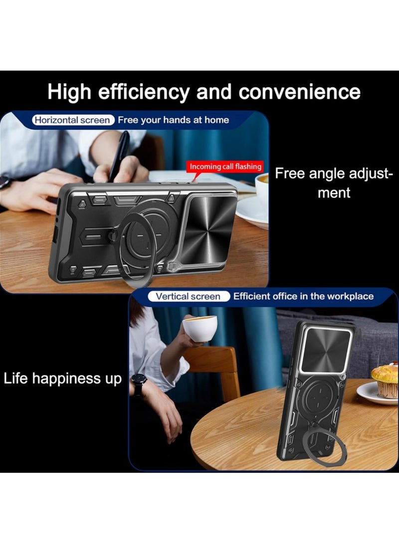 Adando [1+2] Case for OnePlus 15 5G with 2 Tempered Glass Screen Protector, Slide Camera Cover and Stand Kickstand Ring with Tempered, Corner Protection Anti-Scratch Shock Absorption Rugged Bumper Cover (Black) - Image 4