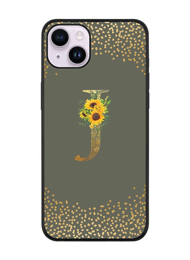 Stylizedd Rugged Black edge case for Apple iPhone 14 Slim fit Soft Case Flexible Rubber Edges Anti Drop TPU Gel Thin Cover - Custom Monogram Initial Letter Floral Pattern Alphabet - J (Olive Green ) - Image 1