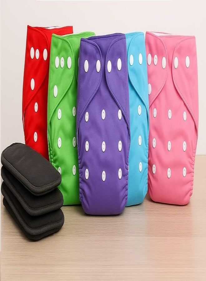 Kritiu Reusable Leakage-proof NewBorn cotton cloth diapers for babies, high absorbent 5 reusable diaper 3 insert pad combo pack washable cloth diaper free size 3-15kg baby adjustable - Image 1