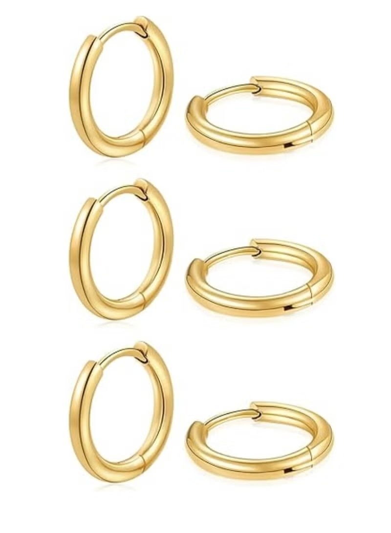 مجموعة أقراط هوجي هوب 6 قطع صغيرة لا تسبب الحساسية مطلية بالذهب عيار 14 قيراط للنساء، أقراط هوجي ذهبية صغيرة بسيطة 10 مم 12 مم 14 مم - Image 1