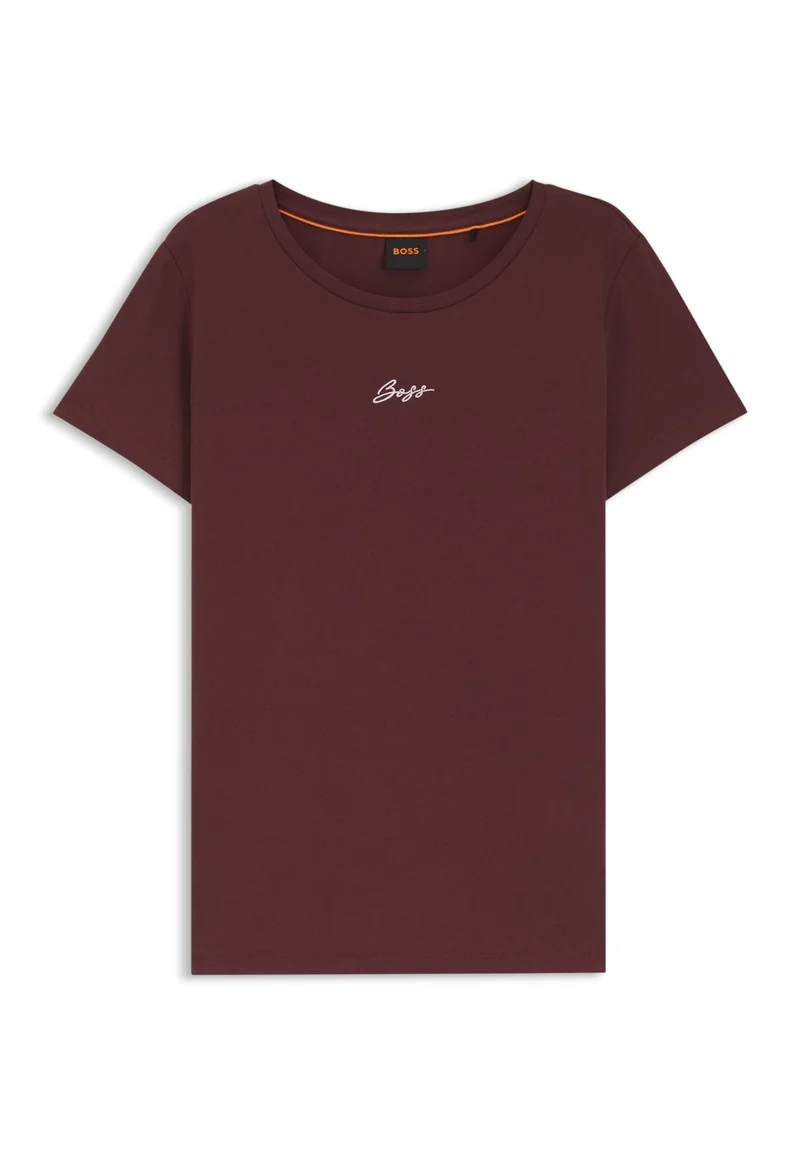 BOSS Dark Brown Slim-fit T-shirt in cotton with embroidered logo for Women | Best Price UAE