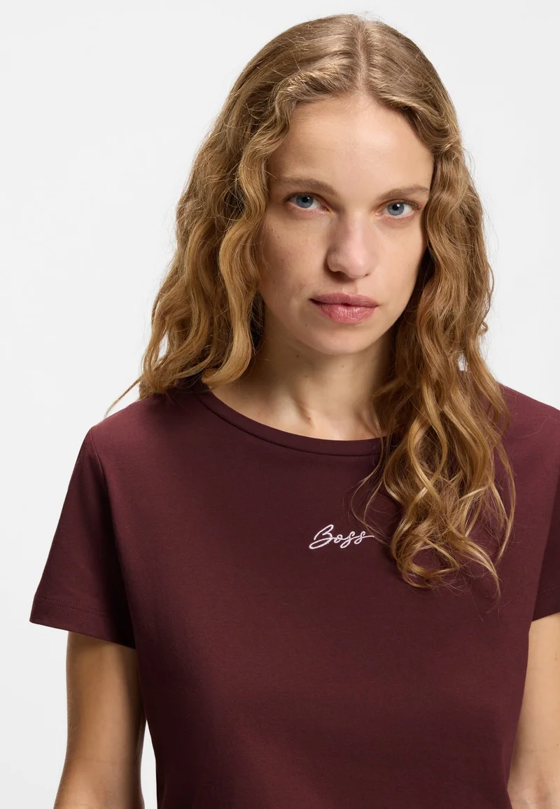 BOSS Dark Brown Slim-fit T-shirt in cotton with embroidered logo for Women | Best Price UAE