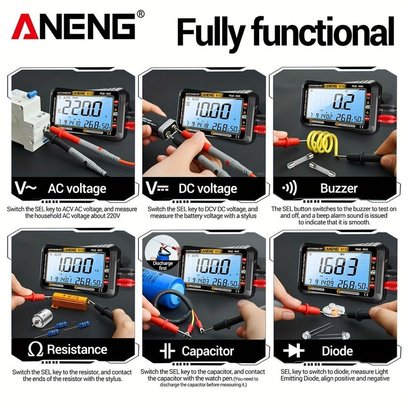 ANENG 613 4000 Count Digital Multimeter with PT1005 Test Probe Red AC DC Voltage Current Resistance Capacitance Frequency Diode Continuity Buzzer Professional Measuring Tool for Electrician Maintenance - Image 2