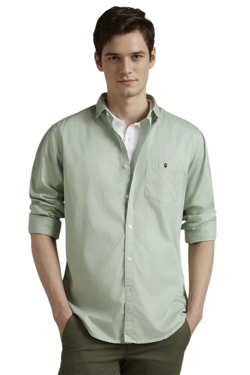 LOUIS PHILIPPE قميص رجالي من قطن لويس فيليب بقصة ضيقة (LRSFCSLP900579_Green, 40) - Image 1