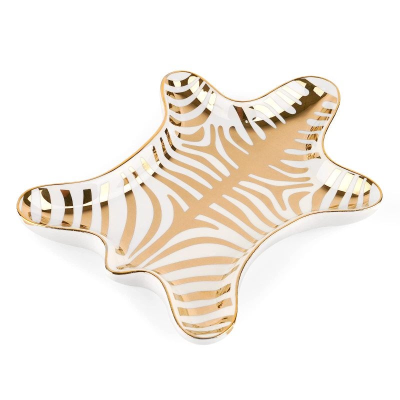 Hand-Painted Ceramic Jewelry Plate Gold Zebra Stripe Ring Dish Earring Holder Bracelet Organizer Jewelry Display Tray for Vanity Nightstand Home Decor - Image 1
