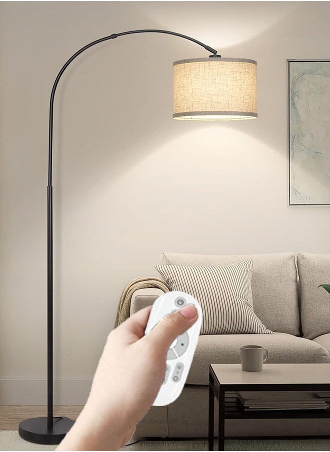 Floor Lamp with Remote Control, Modern Floor Lamp with Bulb,Tall Lamp for Living Room with Hanging Drum Shade and Weighted Base 