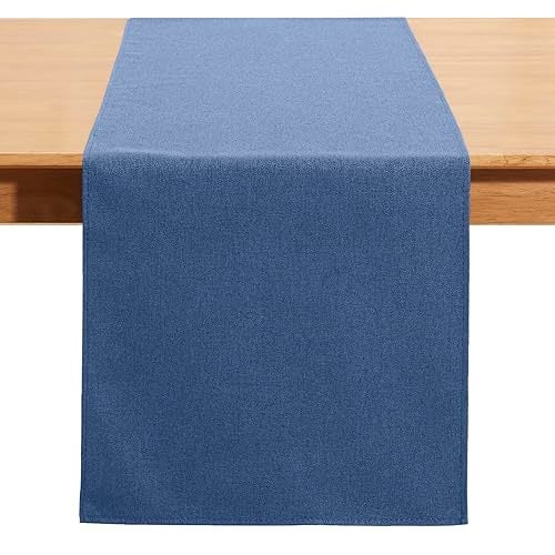 Winotic Vintage Blue Table Runner 36 Inches Long, Cotton Linen Farmhouse Style Seasonal Dresser Scarf for Kitchen Dining Coffee Table Parties Wedding Home Decor (13” x 36”, Vintage Blue) - Image 1