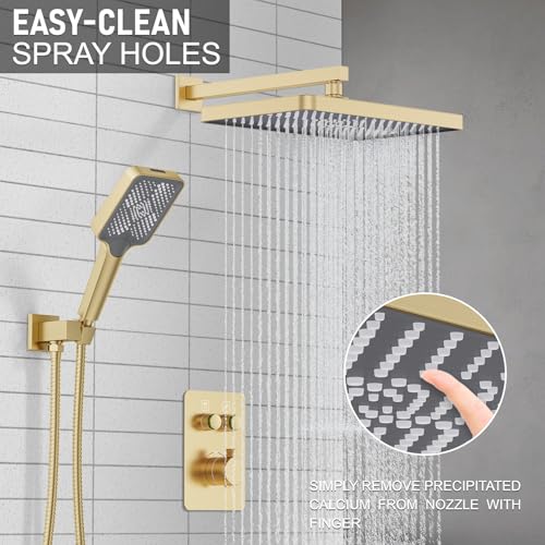 KOJOX Thermostatic Shower System 13Inch Rainfall Shower Head 3 Setting Handheld Sprayer Complete Bathroom Set with Faucet Mixer Trim Kit Valve Brushed Gold - Image 3